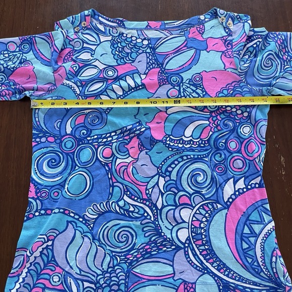 Lilly Pulitzer Women L Alida Boatneck 3/4 Sleeve Top Multi Sea Jewels Blue Pink - Picture 10 of 14